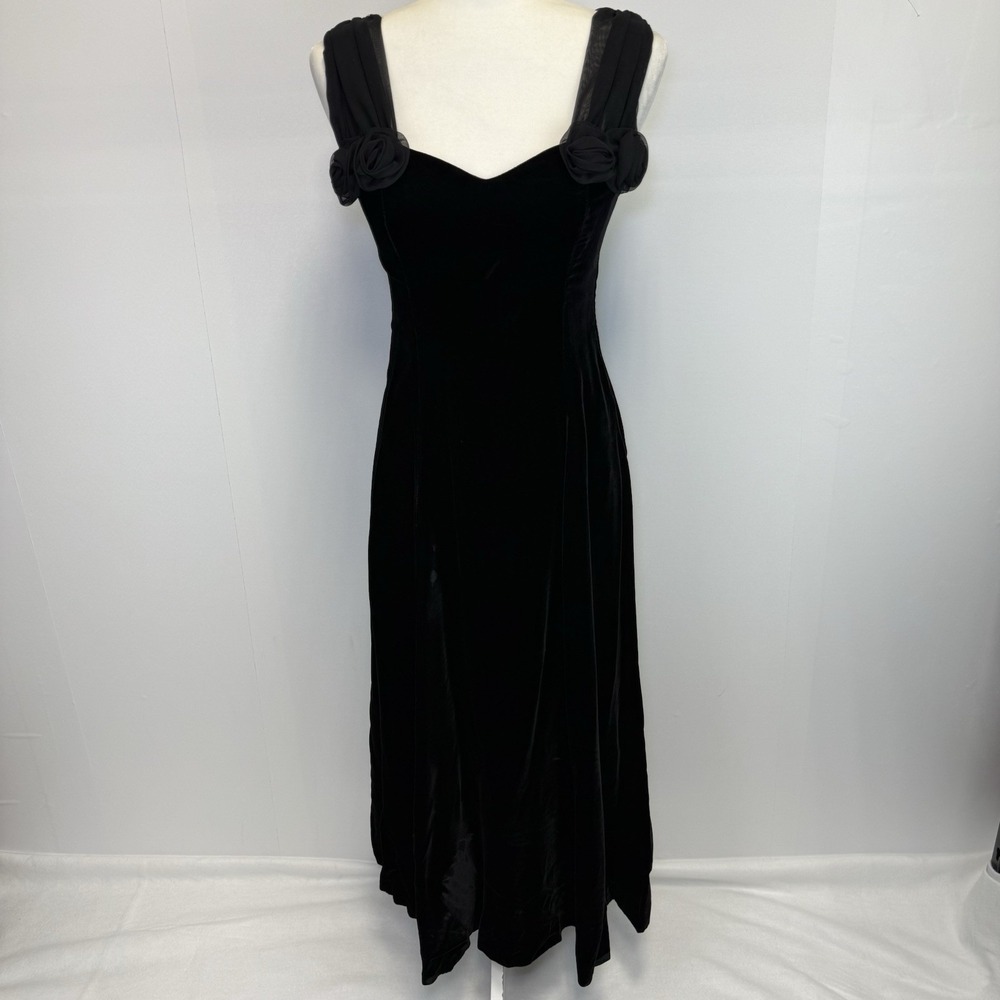 Vintage 80s Positively Ellyn Corset Black Velvet Goth Prom Cocktail Dress union - Picture 2 of 16